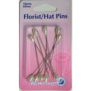 Hemline Florist Pins, Hat Pins, 65mm x 10 Pins, Large Head