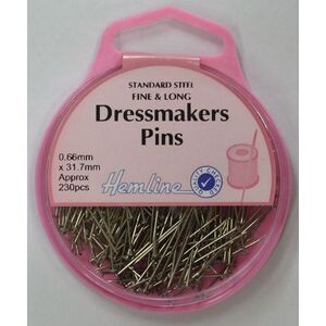 Hemline Dressmaker Pins Fine &amp; Long 31.7 x 0.66mm, Approx 230 Pins Standard Steel