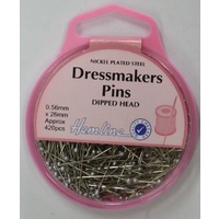 Hemline Dressmaker Pins Dipped Head 26 x 0.56mm, Approx 420 Pins Nickle Plated