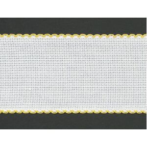 White Yellow Edge 100mm Wide 14 Count Aida Band (7195-12), Priced per Metre