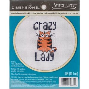 Dimensions CRAZY CAT LADY Counted Cross Stitch Kit, Stitch Wits 72-74831