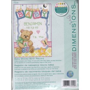 Dimensions Counted Cross Stitch Kit BABY BLOCKS BIRTH RECORD 5&quot; x 7&quot; #73049