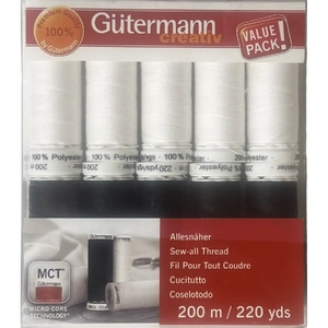 GUTERMANN, Sew All Thread 10 x 200m Spool Pack, 5 x Black &amp; 5 x White