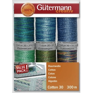 Gutermann Cotton No.30 (300m) Variegated Sewing Thread Set 3 (6 Spools)