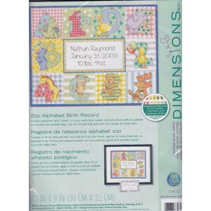 ZOO ALPHABET BIRTH RECORD Counted Cross Stitch Kit #73472