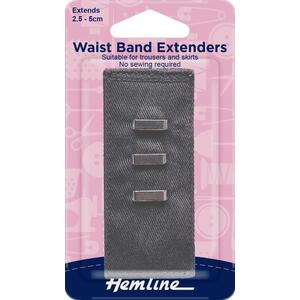 Hemline Waist Band Extender, GREY Hook &amp; Bar Type, Extends 2.5-5cm