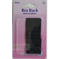 Hemline Bra Back Replacement 28mm (1 1/8&quot;), 2 Hooks, 2 Rows, BLACK