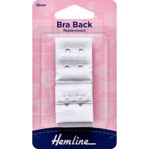 Hemline Bra Back Replacement 28mm (1 1/8&quot;), 2 Hooks, 2 Rows, WHITE