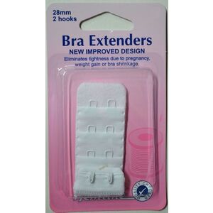 Hemline Bra Extenders 28mm, 2 Hooks, WHITE, New Improved Design, Hemline Quality