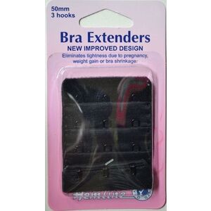 Hemline Bra Extenders 50mm, 3 Hooks, BLACK, New Improved Design, Hemline Quality
