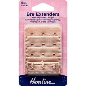 Hemline Bra Extenders 50mm, 3 Hooks, NUDE, New Improved Design, Hemline Quality