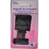 Hemline Magnetic Bra Extenders, 38mm 2 Hooks, Secure Magnetic Twist Clasp, BLACK