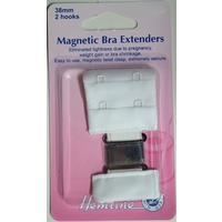 Hemline Magnetic Bra Extenders, 38mm 2 Hooks, Secure Magnetic Twist Clasp, WHITE