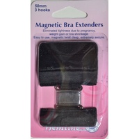 Hemline Magnetic Bra Extenders, 50mm 3 Hooks, Secure Magnetic Twist Clasp, BLACK