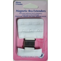 Hemline Magnetic Bra Extenders, 50mm 3 Hooks, Secure Magnetic Twist Clasp, WHITE