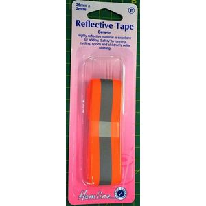 Hemline Reflective Tape Sew-In Orange, 25mm x 2 metres, Highly Reflective