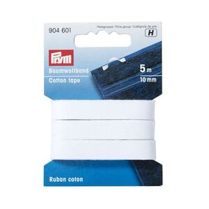 White Cotton Ribbon Tape, 10mm x 5m by Prym