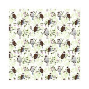 Aussie Feathered Friends Kookaburras Green, 112cm Wide Cotton Fabric