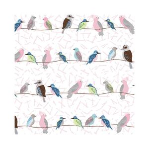 Aussie Feathered Friends Birds On Wire, 112cm Wide Cotton Fabric