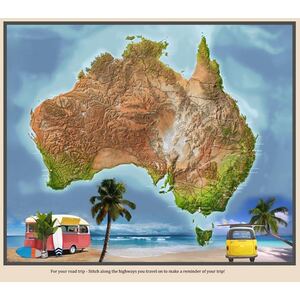 Retro Campers Australian Road Trip PANEL, 110cm x 90cm Cotton Fabric