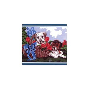 Puppies With Basket Tapestry Design Printed On Canvas