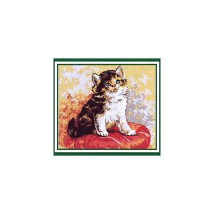Cat On Red Pillow Tapestry Design Printed On Canvas #A-37