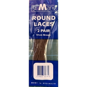 St Mark 61cm Round BROWN Shoe Laces, Pack of 2 pairs