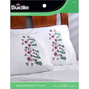 Bucilla Stamped Pillowcase Pair Embroidery Kit, Dancing Dandelions, 44623E