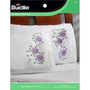 Bucilla Stamped Pillowcase Pair Embroidery Kit, Violet Vines, 47933E