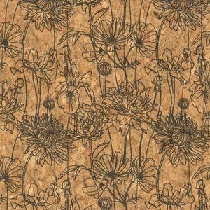 CORK Fabric, 18&quot; x 15&quot; Prepack, For Bags, Purses, Sketch Print #1017