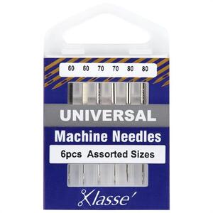 Klasse Sewing Machine Needles, UNIVERSAL Assorted 60-80, Pack of 6 Needles