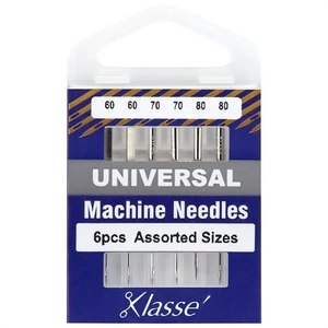 Klasse Sewing Machine Needles, UNIVERSAL Assorted 60-80, Pack of 6 Needles