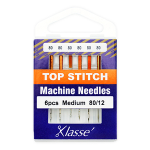 Klasse Sewing Machine Needles, TOP STITCH Size 80 / 12, Pack of 6 Needles