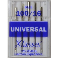 Klasse Sewing Machine Needles, UNIVERSAL Size 100 / 16, Pack of 5 Needles