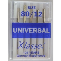Klasse Sewing Machine Needles UNIVERSAL Size 80 / 12, Pack of 5 Needles, HA x 1