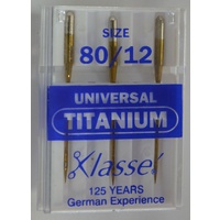 Klasse Sewing Machine Needles, UNIVERSAL Size 80 / 12 Titanium, Pack of 3 Needles