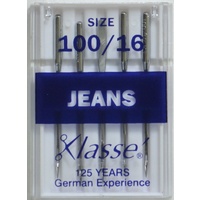 Klasse Sewing Machine Needles, JEANS Size 100 / 16, Pack of 5 Needles