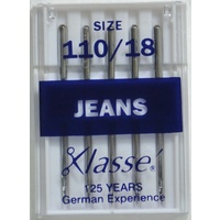 Klasse Sewing Machine Needles, JEANS Size 110 / 18, Pack of 5 Needles