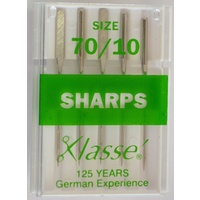 Klasse Sewing Machine Needles, SHARPS Size 70 / 10, Pack of 5 Needles
