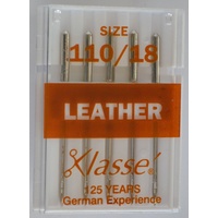 Klasse Sewing Machine Needles, LEATHER Size 110 / 18, Pack of 5 Needles