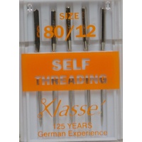 Klasse Sewing Machine Needles, SELF THREADING Size 80, Pack of 5 Needles