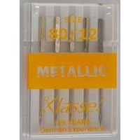Klasse Sewing Machine Needles, METALLIC Size 80 / 12, Pack of 5 Needles (METALFIL)