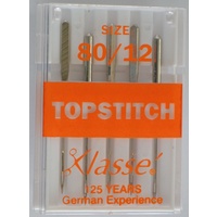Klasse Sewing Machine Needles, TOPSTITCH Size 80 / 12, Pack of 5 Needles
