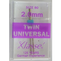 Klasse Sewing Machine Needles, TWIN UNIVERSAL 2.0 80/12, Pack of 1 Needle