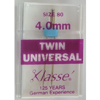 Klasse Sewing Machine Needles, TWIN UNIVERSAL 4.0 80/12, Pack of 1 Needle