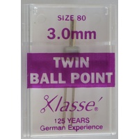 Klasse Sewing Machine Needles, TWIN BALL POINT 3.0mm 80/12, Pack of 1 Needle