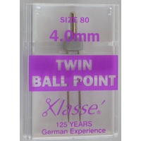 Klasse Sewing Machine Needles, TWIN BALL POINT 4.0mm 80/12, Pack of 1 Needle