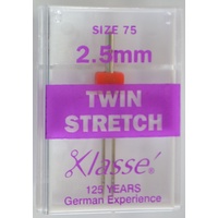Klasse Sewing Machine Needles, TWIN STRETCH 2.5mm 75/11, Pack of 1 Needle