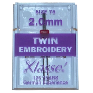 Klasse Sewing Machine Needle, TWIN EMBROIDERY 2.0mm 75/11, Pack of 1 Needle