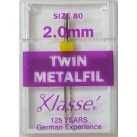 Klasse Sewing Machine Needles, TWIN METALFIL 2.0mm 80/12, 1 Needle (Twin Metallic)